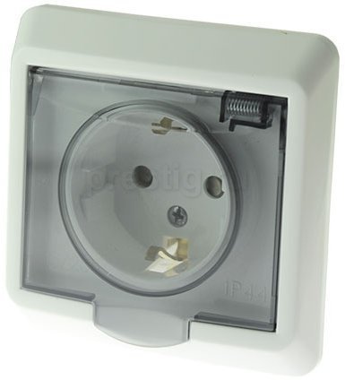 Розетка Этюд  с заземл., со шторк.ОП Белый LEX РА16-044b IP44 27069